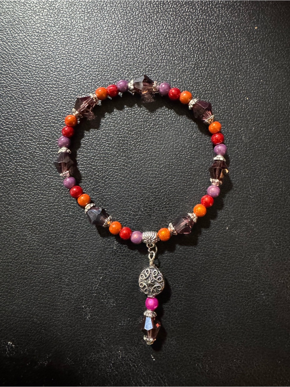 Vibrant Purple, Pink & Orange Beaded Charm Bracelet